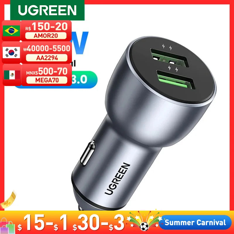 UGREEN Car Charger,Fast Charger for Redmi Note 10，USB Charger for Xiaomi iPhone，Quick 3.0 Charge for Samsung，QC3.0 Phone Charger