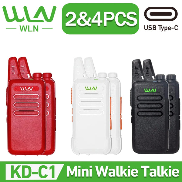 New WLN KD-C1 2/4PCS Mini Handy Portable  Walkie Talkie  UHF 400-470 Mhz KD-C1T  Ham Radio Type-C Charging Mi-Ni Walkie Talkie