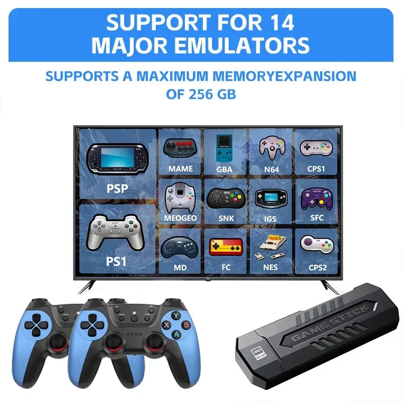 New X2 Game Stick 4K 3D HD Retro Video Game Console Wireless Controller TV Game Play 256G 58000 Retro Games Children Gift