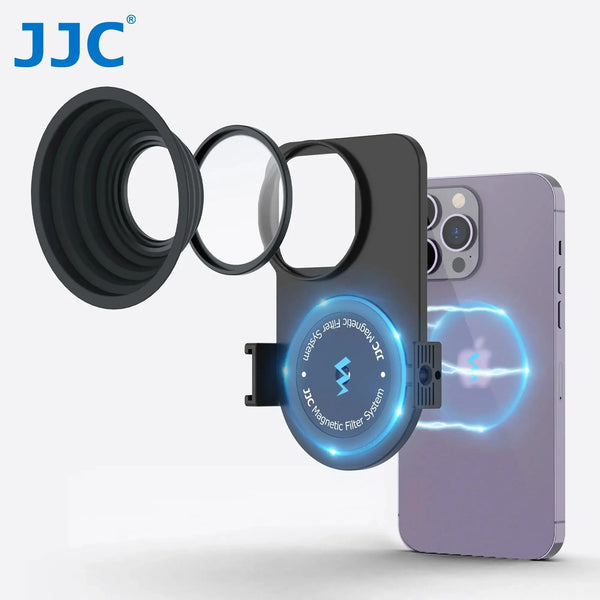 JJC Magnetic Lens Filter Mount Adapter for iPhone 15 14 13 Pro Max Magnetic Filter Base With Cold Shoe Mounts Silicone Lens Hood