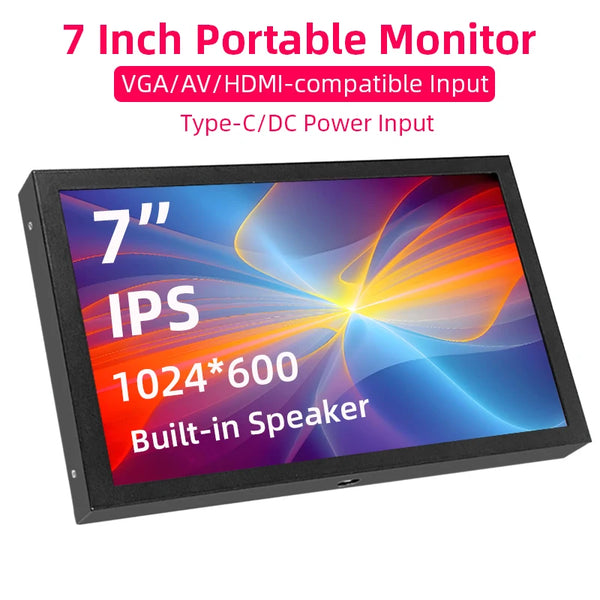 7 Inch Portable Monitor 1024x600 IPS LCD HDMI-compatible VGA AV Input DC Type C Power  Screen for PC Laptop Camera TV Box DVD