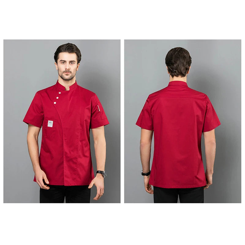 Men's Kitchen Jacket Hotel Restaurant Chef Uniform Short Sleeve Cooking Shirt Coffee Shop Baker Female Waiter Workwear