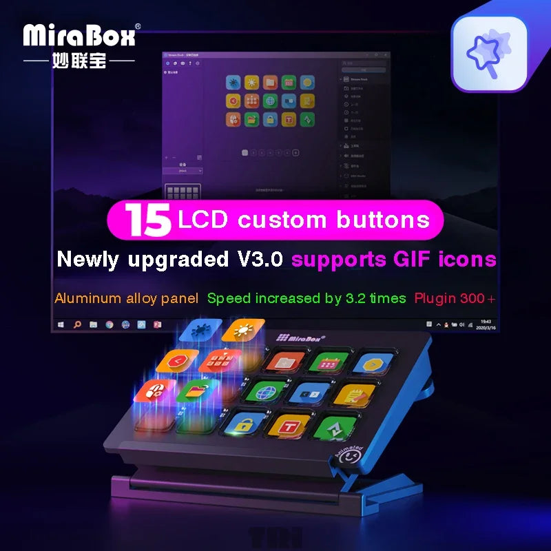 Mirabox Stream Deck Screen Customization Function 15 Key Mini Keyboard Display Function Macro Button OBS Live Music Console