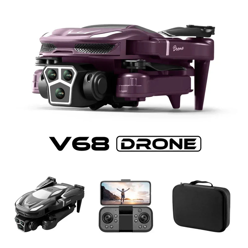 2024 New V68 Professional Drone Three-camera 8K High-definition Aviation Obstacle Avoidance Four-axis Children's Toy Helicopter