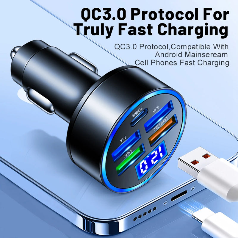 USB Car Charger Fast Charging Quick Charge 3.0 Car Mobile Phone Charger Adapter For iPhone 16 Pro 15 Samsung Type C PD Chargers