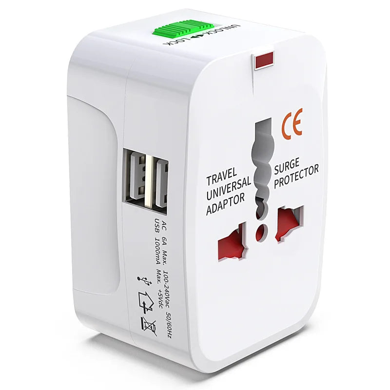 All in One Universal International Plug Adapter 2 USB Port World Travel AC Power Charger Adapter AU US UK EU Converter