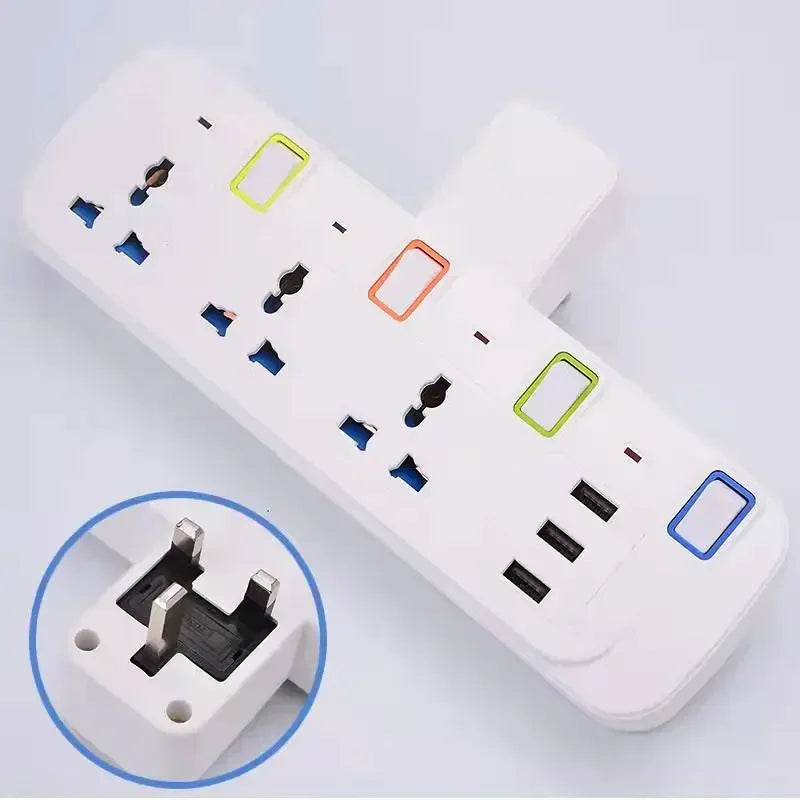 UK EU Plug Multi-Function Extension Socket with 3 USB Ports Wireless Power Strip Universal Jack Converter Adapter