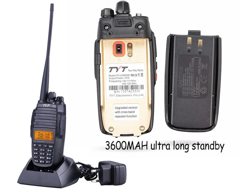 self-driving travel walkie talkie  TYT TH-UV8000D 10W 3600mAh Handheld Radio, Dual Band 136-174/400-520MHz Walkie Talkie