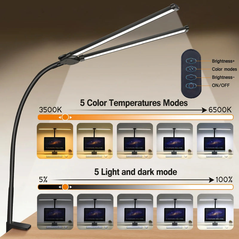 Double Head Led Clip Desk Lamp Dimmable Computer Table Lamps Led Monitor Light Architect Table Lamp for Office Reading Lighting