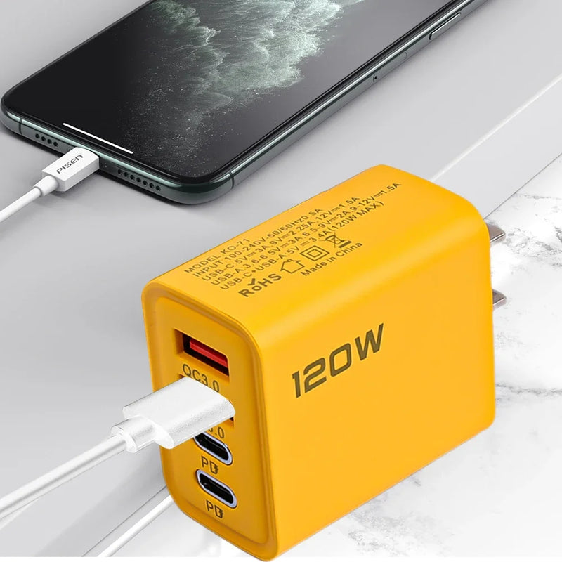 120W Wall Charger Adapter Type C QC3.0 Fast Charging PD USB Charger For iPhone 15 Xiaomi Samsung 60W USB-C To Type C Cable