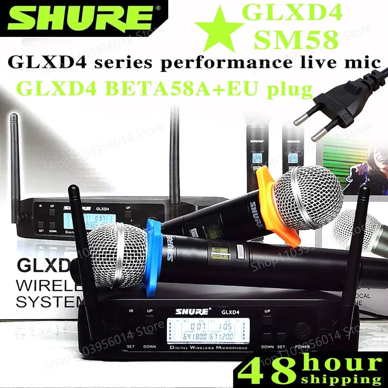 Shure GLXD4 SM58 Wireless 2 Handheld Microphone UHF Dynamic Professional Party Stage Karaoke Microphone GLXD4 SM58 Wireless Mic