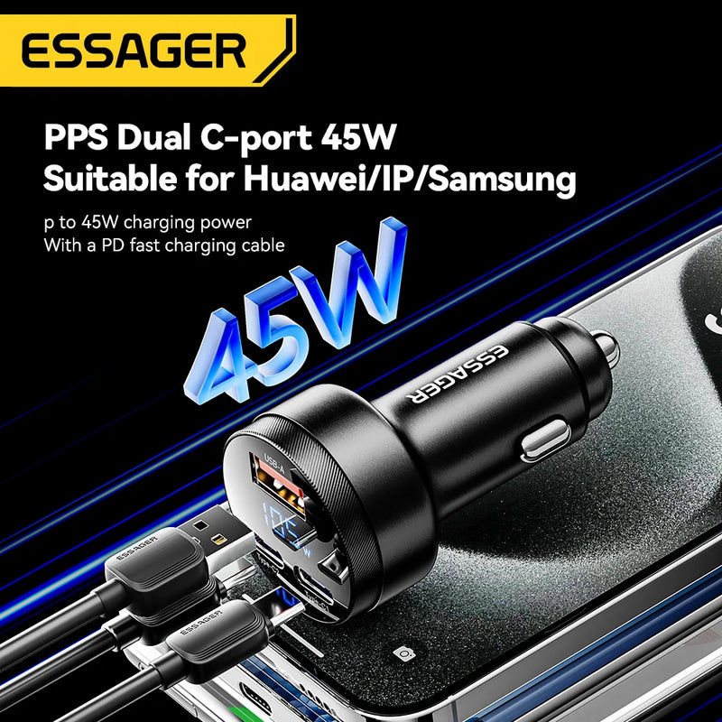 Essager USB C Car Charger 105W Quick Charge PD3.0 QC4.0 3.0 SCP PPS USB Type C  Fast Charging For iPhone 15 14 13 Samsung Xiaomi