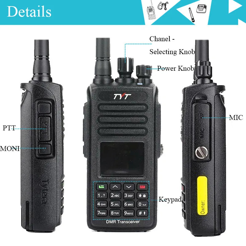 TYT MD-UV380/UV390 5-Watt IP67 Dual Band Digital Walkie Talkie, VHF/UHF DMR Radio Amateur (GPS option)