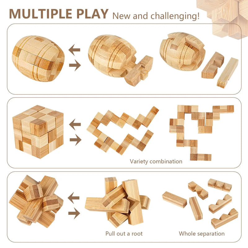 Wooden Puzzle Games Brain Teasers Toy 3D Puzzles for Teens and Adults Logic Puzzle Wood Magic Cube Brain Teaser Assembling Toys