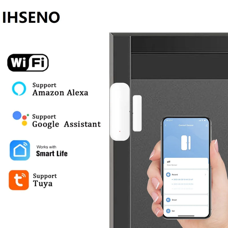 IHSNEO Tuya WiFi  Door Window Sensor Smart Home Wireless Door Open / Closed Detector Smart Life Control Via Alexa Google Home