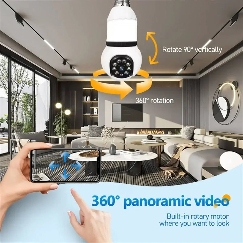 5MP Lamp Bulb WiFi Camera E27 LED Bulb Smart IP Camera Surveilance Two-way Audio Color Night Vision 360° Panoramic AI Tracking