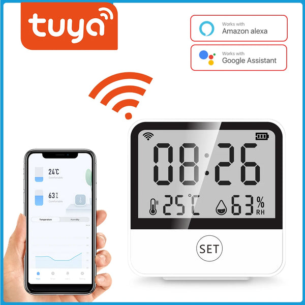 Tuya WIFI Temperature And Humidity Sensor Support Alexa Google Assistant Smart Indoor Hygrometer Thermometer With LCD Display