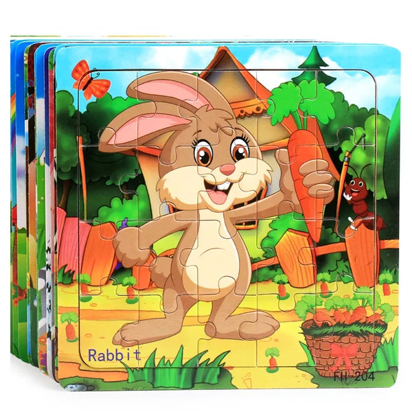 New 20 Piece Montessori 3d Puzzle Cartoon Animal Vehicle Jigsaw Wood Puzzle Game Early Learning Educational Toys For Children