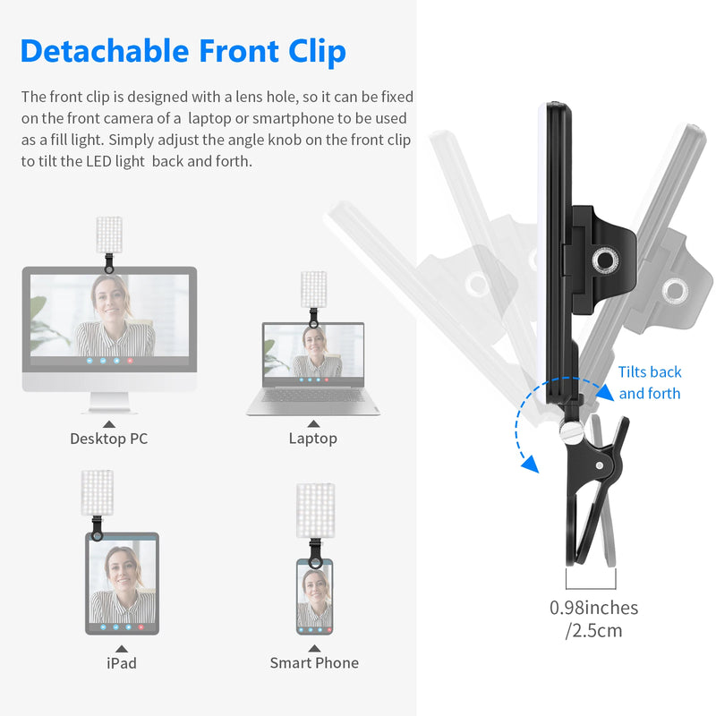 NEEWER Selfie Light with Front & Back Phone Clip, High Power 60 LED 2000mAh Rechargeable CRI 95+ 3 Modes Light for Tablet/Laptop