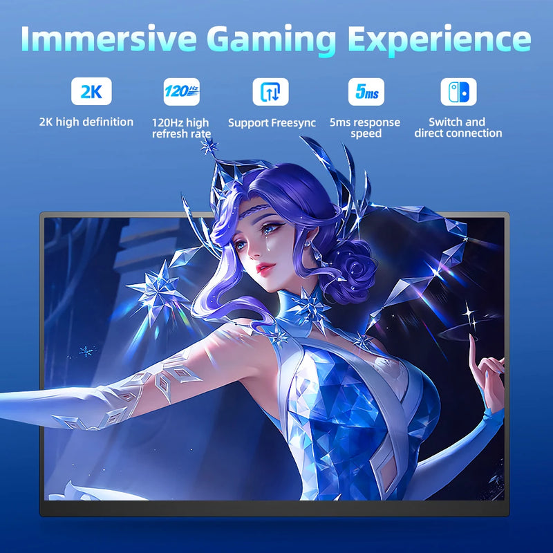 UPERFECT 2K 120Hz Portable Gaming Monitor 15.6” 2560x1440 QHD HDR IPS Display With HDMI USB C For PC Steam Deck XBOX PS5 Switch