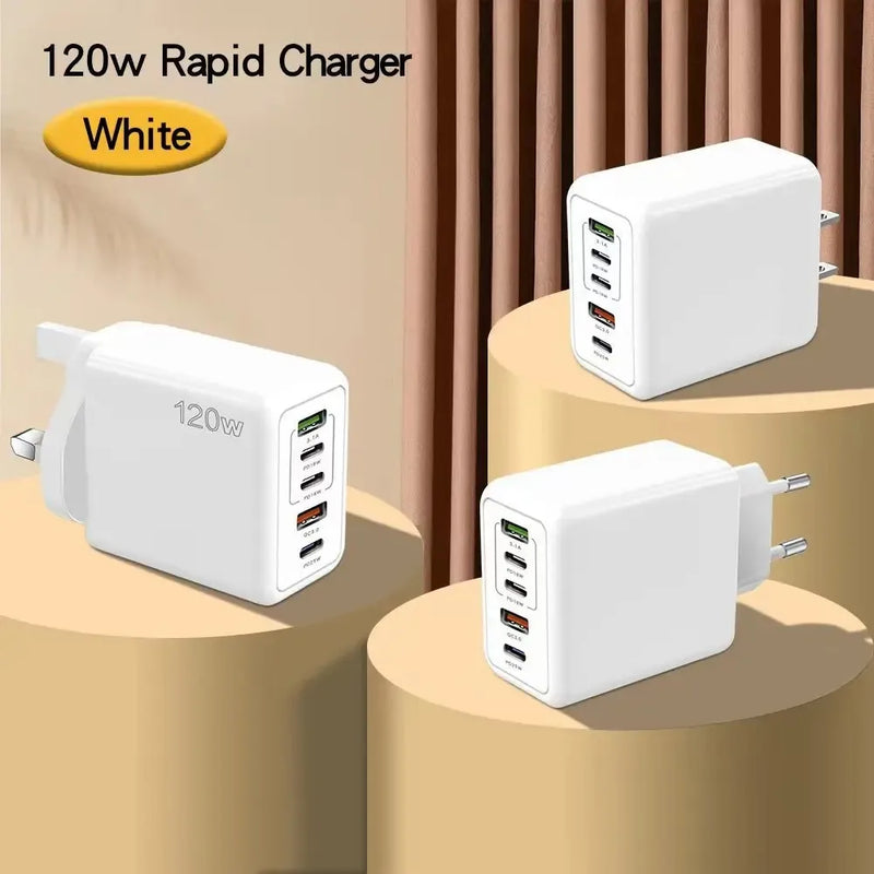 Lenovo120W 5Ports USB Charger Quick Charge EU US UK Plug Wall Charger PD Fast Charging For Samsung Xiaomi Huawei Charge Adapter