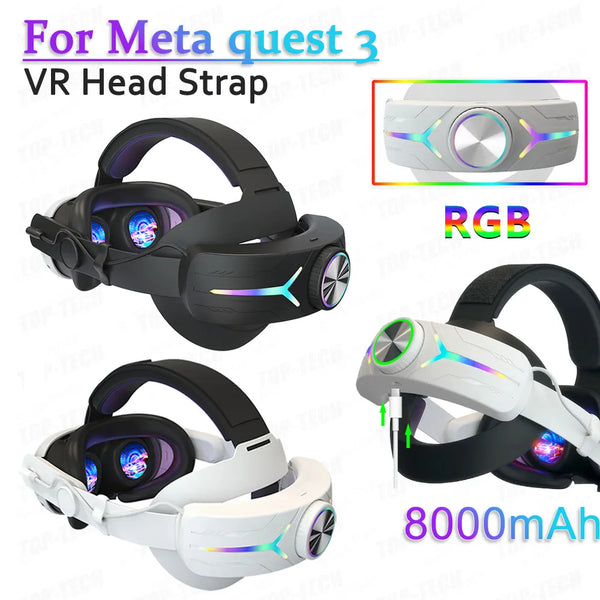 RGB Head Strap for Meta Quest 3 Comfortable Sponge Headwear Charging Headset with Built-in 8000mAh Batteries VR Accessories