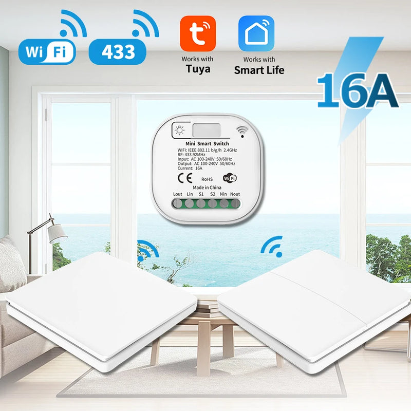 16A WiFi Smart Wireless Switch 433MHz Self Powered No Battery Needed Tuya Wall House Switches For Alexa Echo Google Home