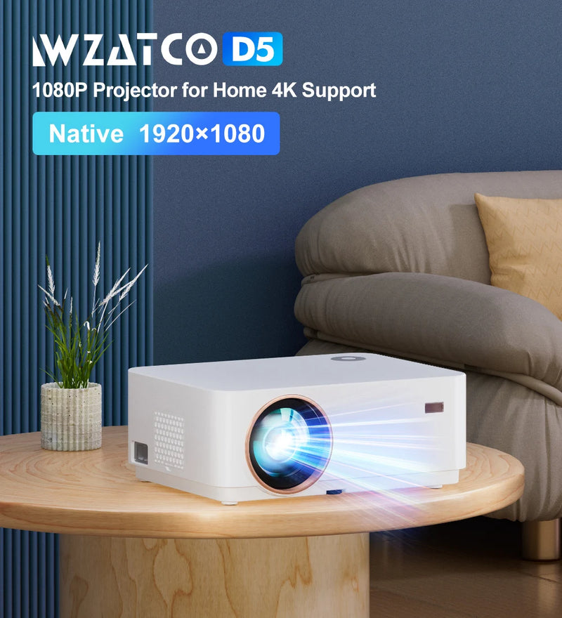 WZATCO D5 Full HD 1080P Smart Projector D5 Android WiFi 5 Home Theater Beamr LED Mini Projector for Outdoor movies at night