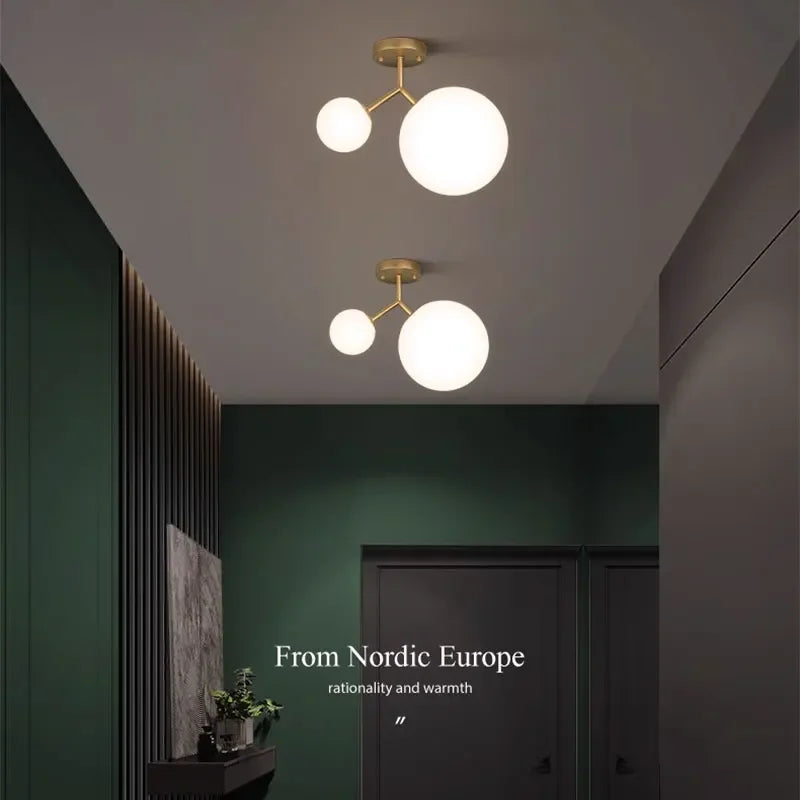 Nordic Glass Ball LED Ceiling Light Lamps For Aisle Corridor Balcony Hallway Bedroom Clockroom Home Decoration Indoor Lighting