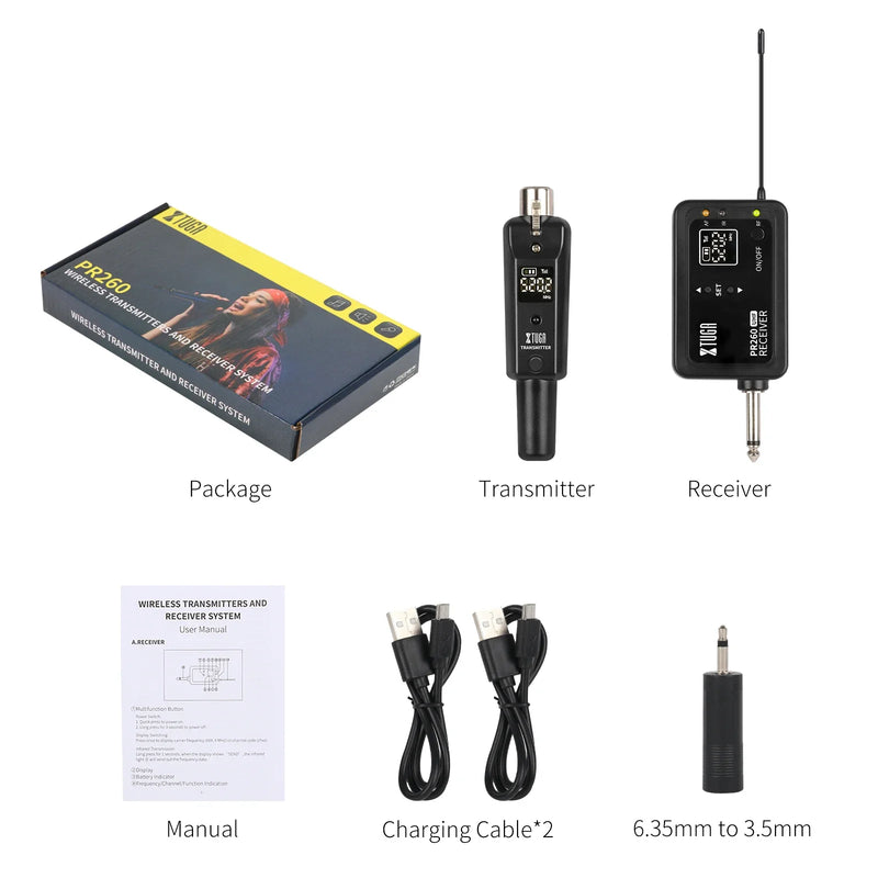 XTUGA Mini UHF Professional Microphone Wireless Converter XLR Rechargeable Transmitter Receiver For Dynamic/Condenser Microphone