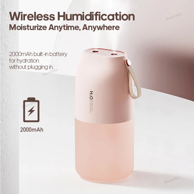 KINSCOTER Portable Double Mist Air Humidifier 300ml Cold Mist Diffuser 2000mAh Car Air Purifier USB Mini Air Freshener