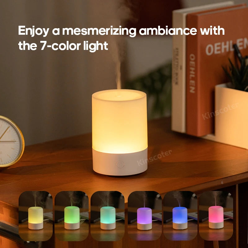 Portable USB Car Aromatherapy Diffuser Mini Desktop Air Humidifier Ultrasonic Water Mist Sprayer with RGB Colorful Nightlight