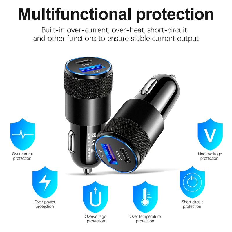 Car Usb Charger Mini 70W USB PD ABS  Aluminum Alloy Type C Fast Charging in Car USB-C Adapter For IPhone Samsung Huawei Xiaomi