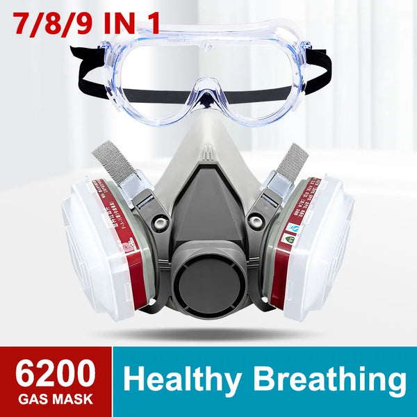 6200 Respirator Gas Mask Sets Half Face Head Worn Painting Spray Smog Dust Proof Chemical Filters Particulates Cotton