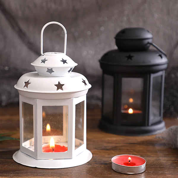 NEW European Candlestick Iron Star Pendant Lantern Candle Holder Vintage French Moroccan Home Christmas Bedroom Party Decoration