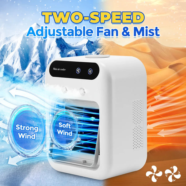 Portable Air Conditioner Mini Air Cooler USB Air Conditioning Fan Cold Air Humidifier Leafless Cooling Spray Fans for Bedroom