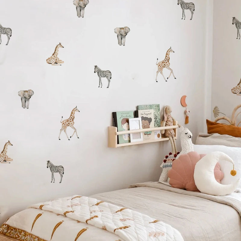 Africa Wild Animal Nursery Room Wallpaper Sticker Zebra Giraffe Elephant Tropical Animal Wall Art Stickers Home Interior Decals