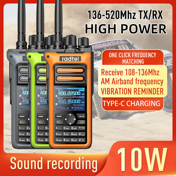 Radtel RT-752 10w Air Band Walkie Talkie Full Band Amateur Ham Radio 250CH  HT USB-C Battery NOAA FM AM Recording  Vibration