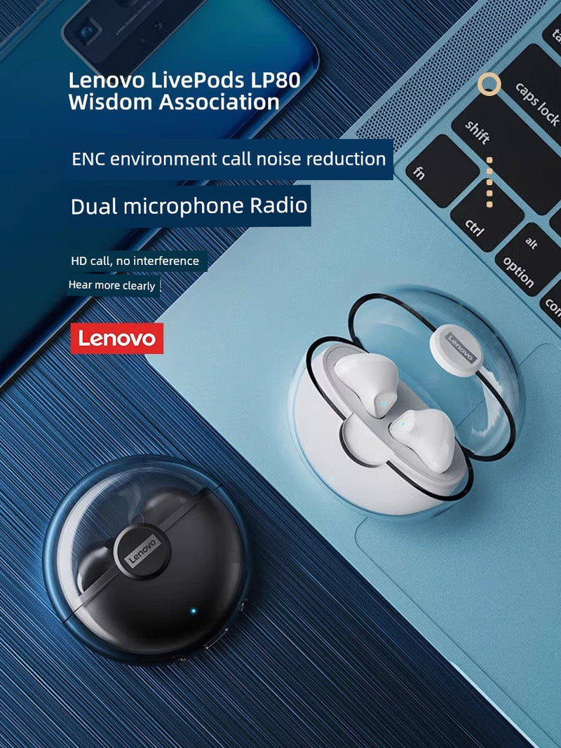 Lenovo Lp80 Wireless Bluetooth Headset Sports High Quality Brand Applicable to Apple Huawei Xiaomi New Arrival 2024 Female