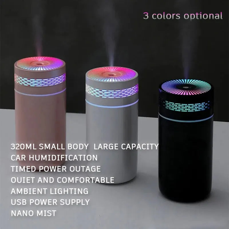 250ML Car Air Humidifier Portable Mini Spray Mist Humidifier with LED Light USB Powered Essential Oil Difffor Bedroom and Travel