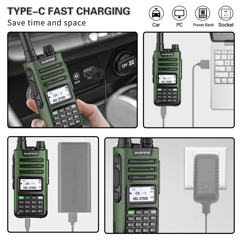 BaoFeng UV-13 PRO V1 V2 High Power Dual Band Walkie Talkie Type C Charger 16 KM Long Range UV13 Transceiver Ham Two Way Radio