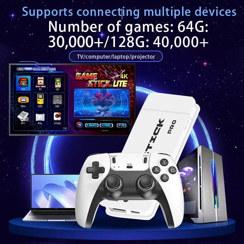 M8 4K Pro Game Stick Mini TV Handheld Game Console Wireless Gamepads Video Game 30000+ Retro HD Output Two-player for PS1 Etc