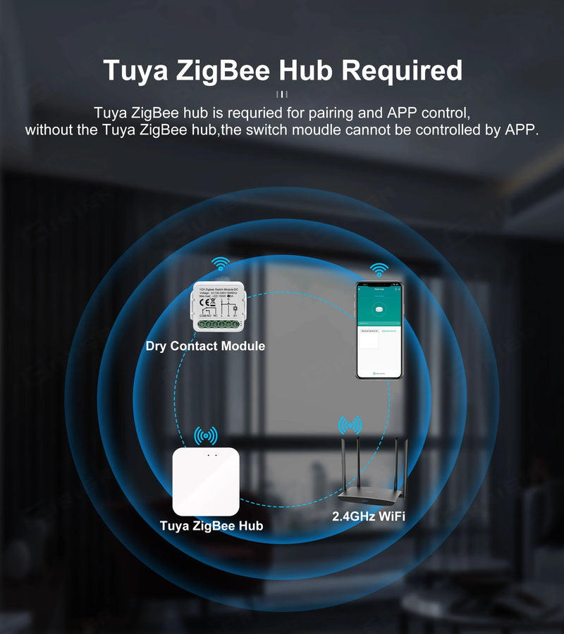 Tuya Smart ZigBee WiFi Dry Contact Switch Module Smart Home DIY Breaker Relay DC12/24V AC 100-240V Works with Alexa Google Alice