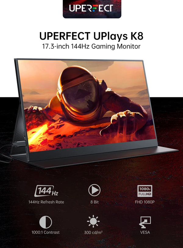 UPERFECT UPlays K8 17.3" PC Monitor 144hz FHD 1080P Gaming Display For PS5 XBOX Steam Decks Switch USB C HDMI Laptop Mac Screen