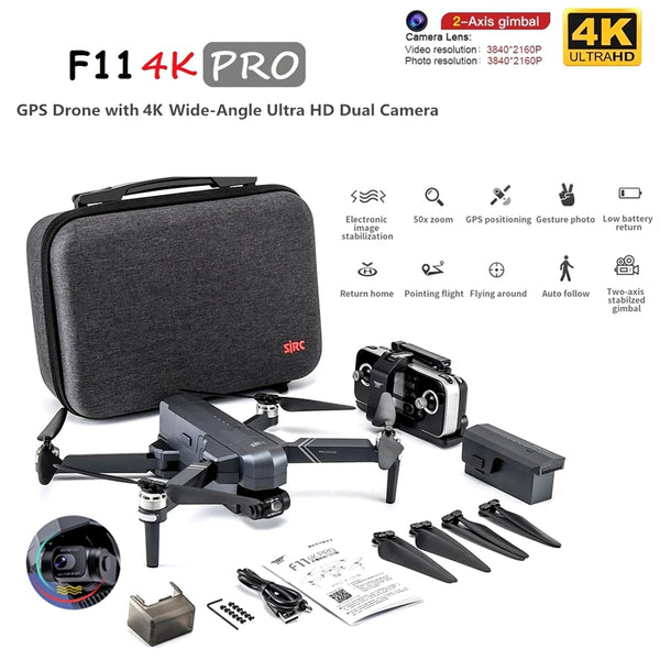 SJRC F11 4K Pro camera drone GPS 2-axis stabilized PTZ with EIS relay professional brushless Quadcopter remote controlled drones