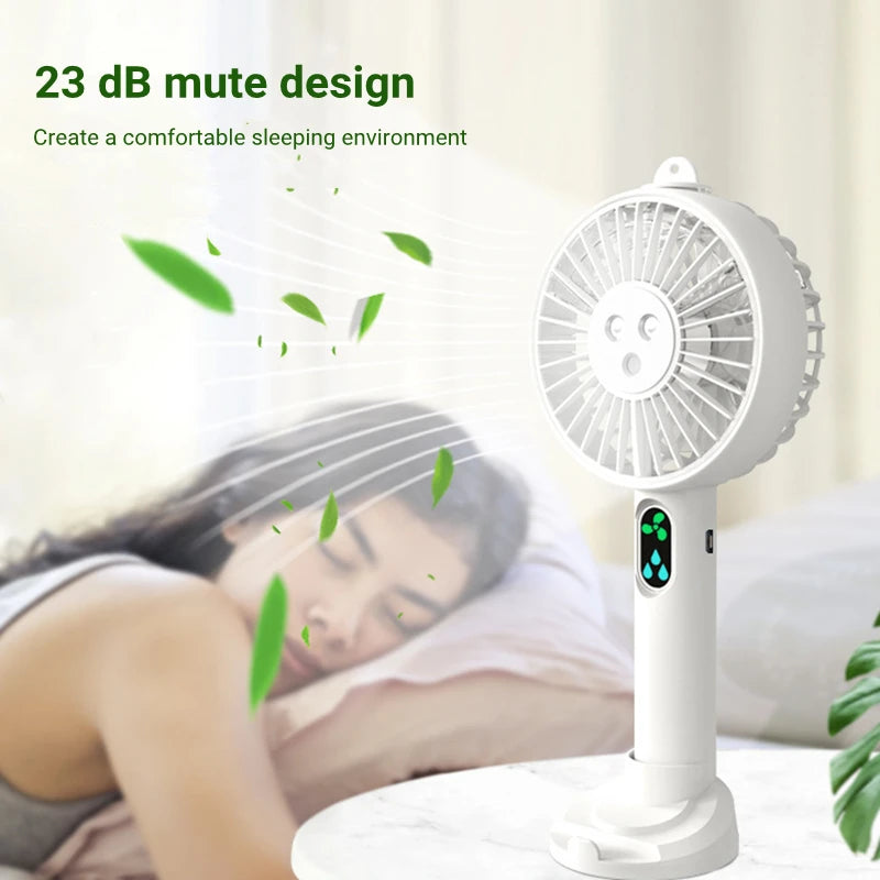 Summer Outdoor Travel Portable Mini Air Cooling Ventilador Hand Fan USB Rechargeable Electric Water Mist Spray Humidifier Fan