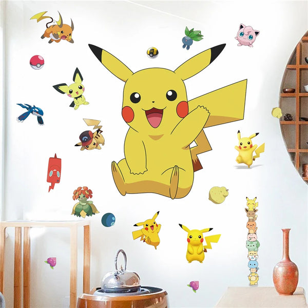 3D Cartoon Pikachu Wall Sticker For Kids Room Living Room Bedroom Wall Decoration Kids Gifts Door Sticker Pokemon Movie Poster