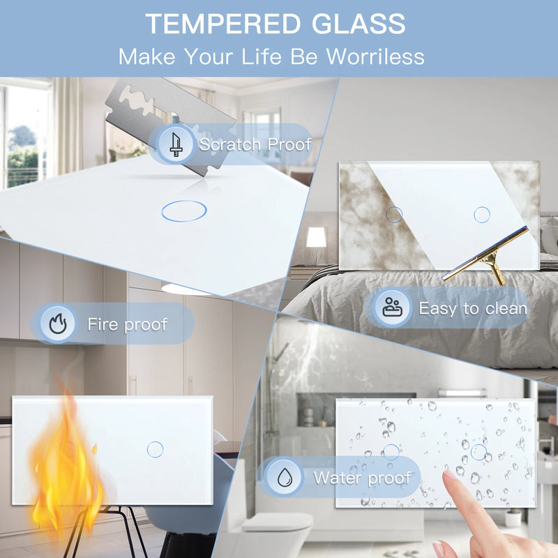 BSEED Wifi Wall Switches Double Smart Light Switches Tuya Smart Life Google Alice App Remote Control Glass Panel EU Standard