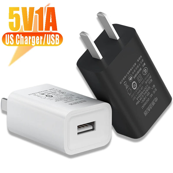 5V 1A USB Charger Travel Wall Charging Head Phone Adapter Portable US Plug for IPhone 15 Samsung Xiaomi Mobile Phone Chargers