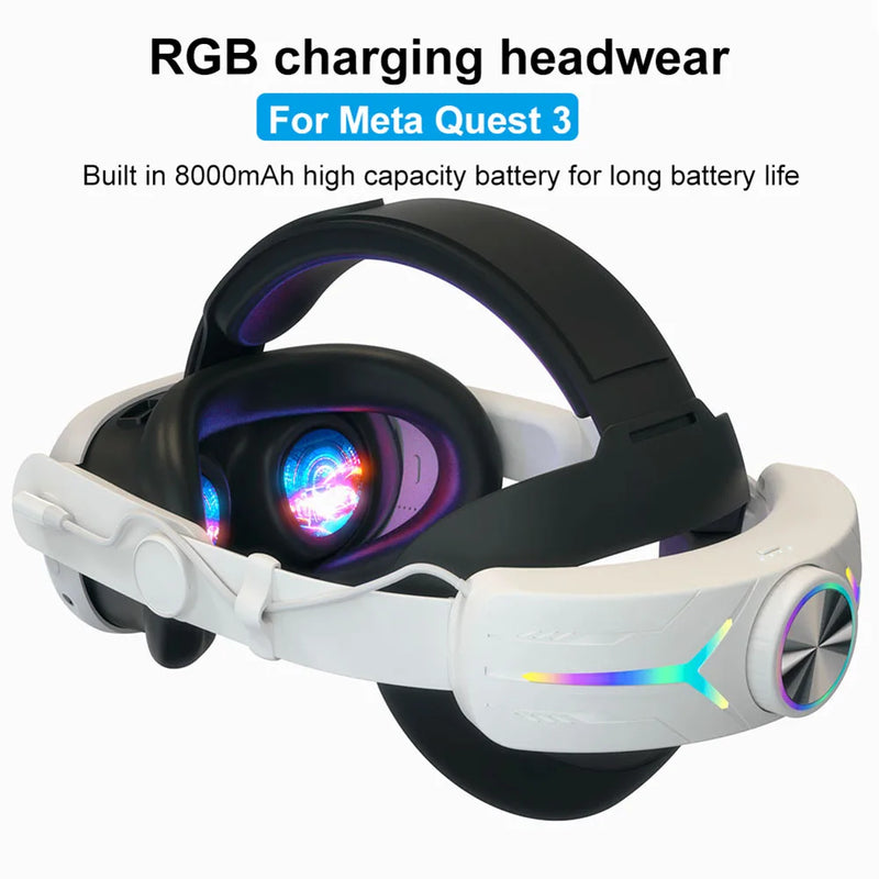 Head Strap Accessories For Meta Oculus Quest 3 Built-in 8000mAh Battery Pack Extended Gaming Time with RGB Light VR Accessories